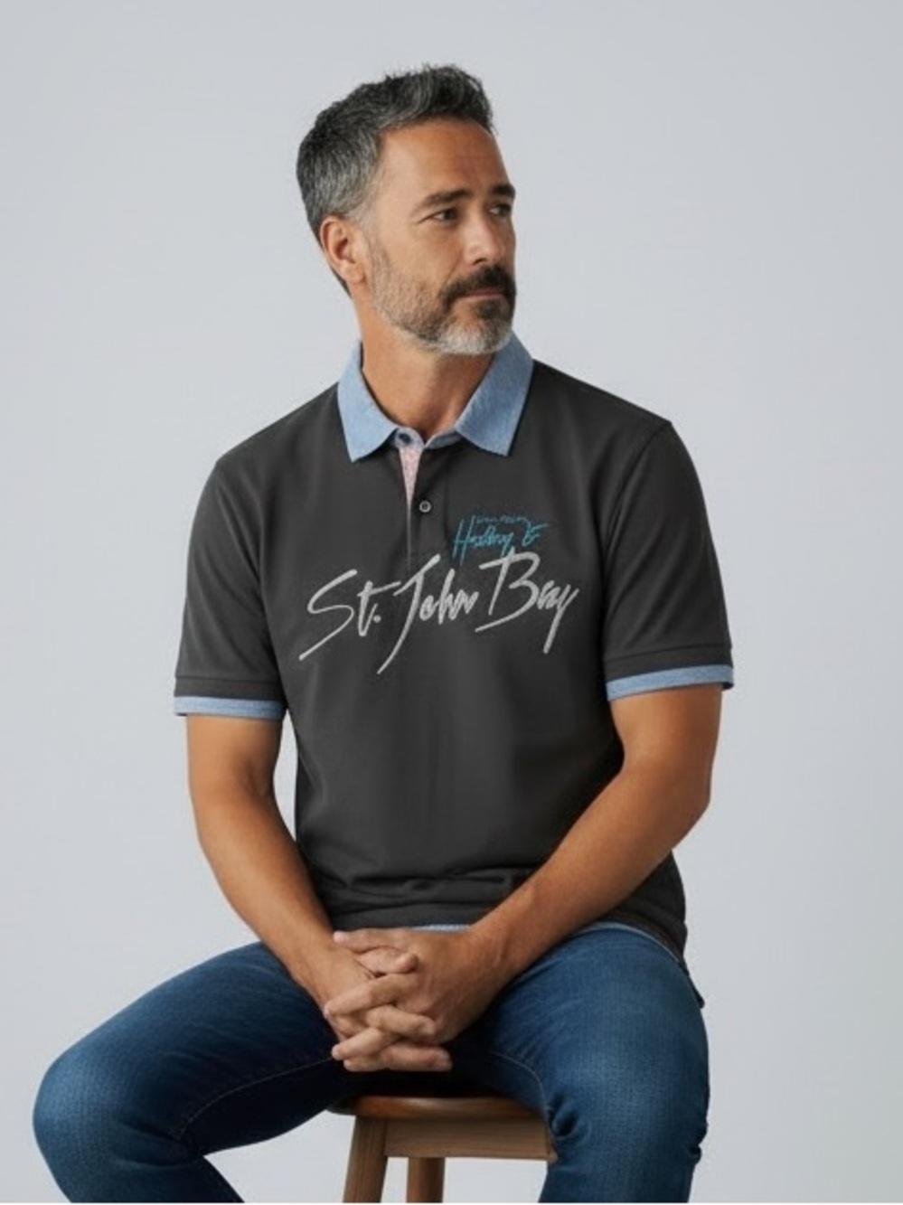 Tom Tailor Men's Charcoal Polo with Contrast Collar